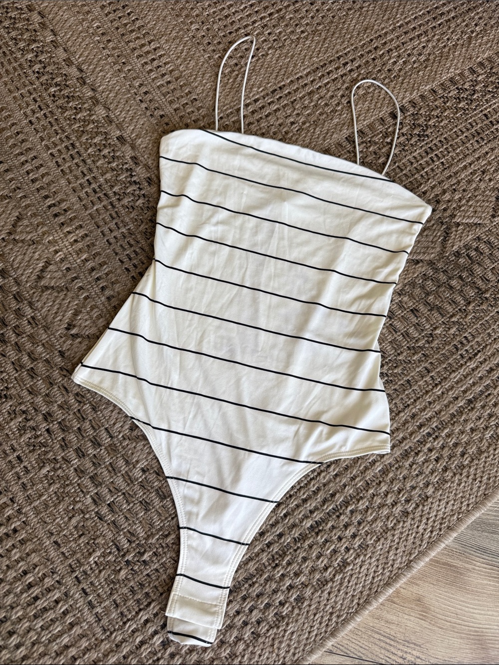 H&M White Striped Spaghetti Strap Bodysuit